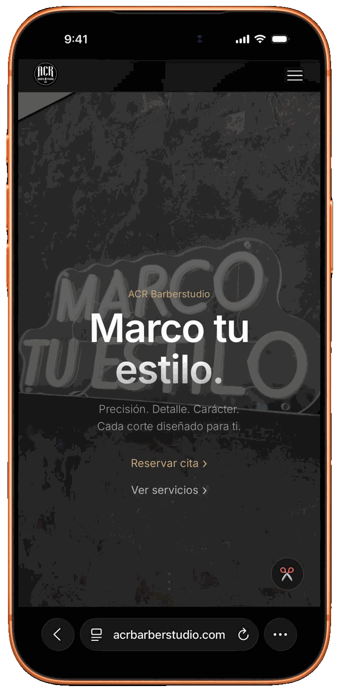 Web de ACR Barberstudio en móvil