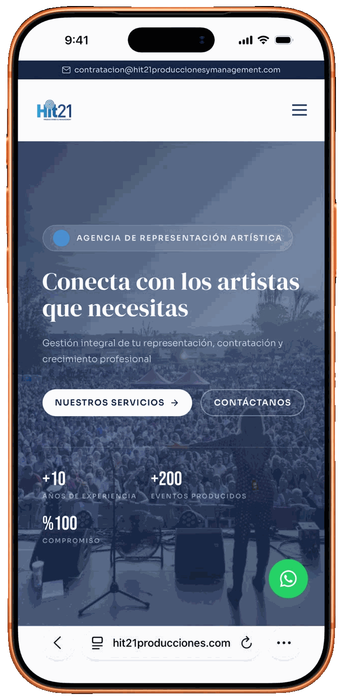 Web de HIT21 Producciones en móvil