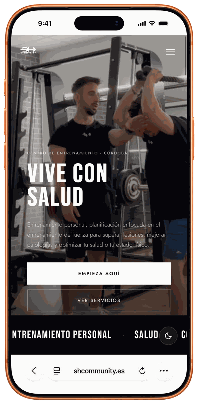 Web de SH Community en móvil
